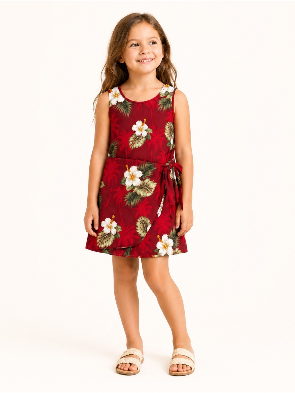 Pacific Legend Girls 6 Red Hawaiian Tropical Luau Wrap Dress Made in Hawaii